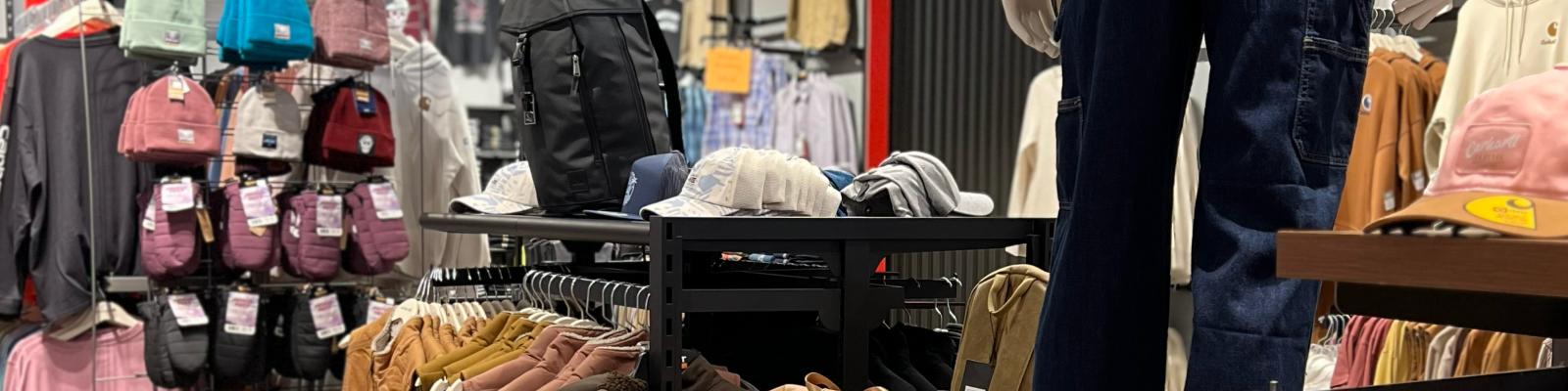 A display of clothes in a retail store.
